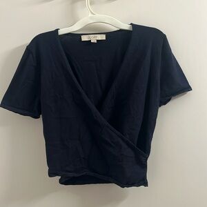 Cross front navy blue knit crop top